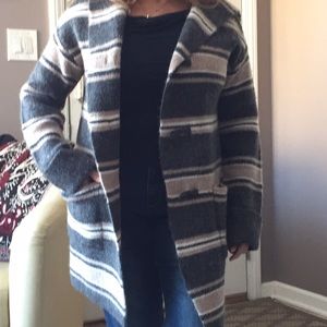 Long striped sweater jacket.